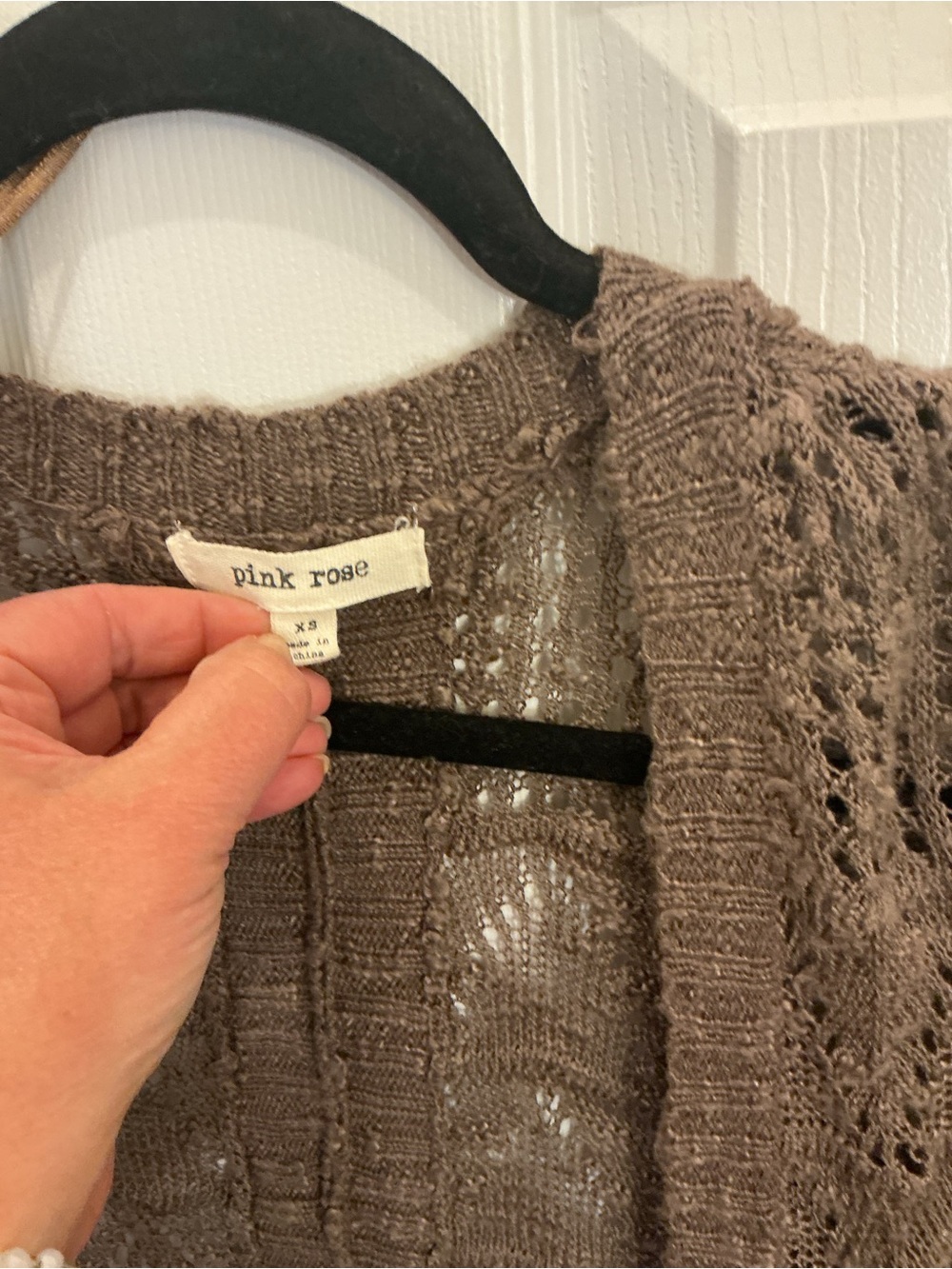 Pink Rose Open-Knit Taupe Brown Cardigan Sweater